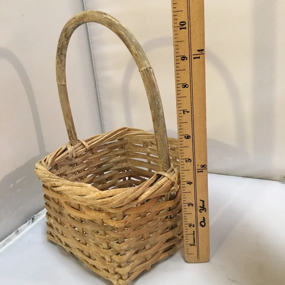Wicker Basket Home Decor Small Tan Square Woven Storage with Handle Cottagecore